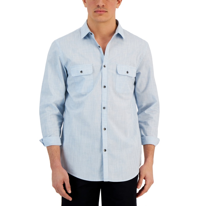 Alfani Men's Regular Fit Solid Button Down  Shirt Day Flower Light Blue Large