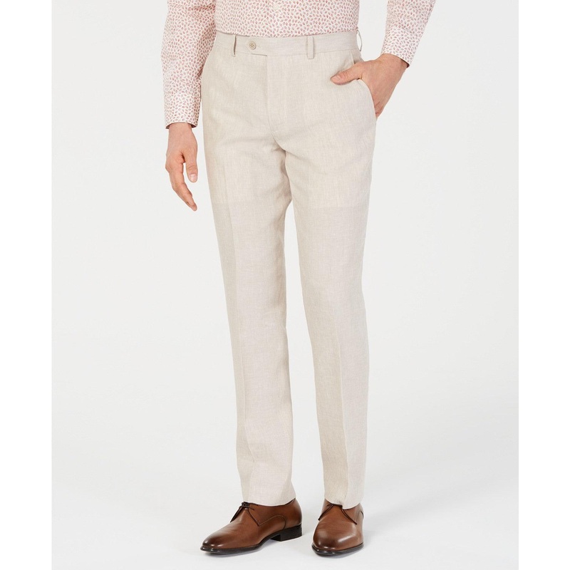 Bar III Men's Slim Fit Linen Chambray Dress Pants Beige 36 x 30