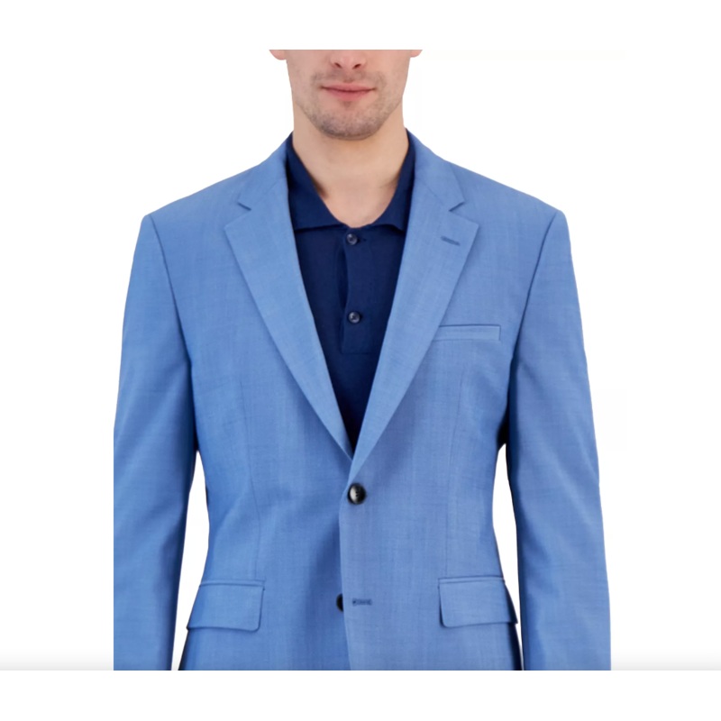 HUGO BOSS Men's Modern-Fit Light Blue Superflex Suit Jacket 36S Sport Coat