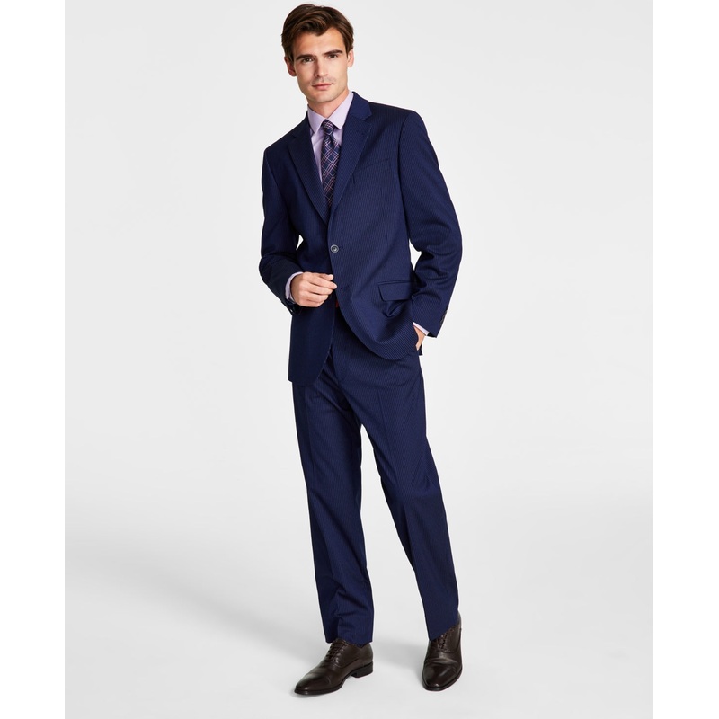 Nautica Men's Modern Fit Bi Stretch Suit 42R / 36 x 32 Navy Blue Striped