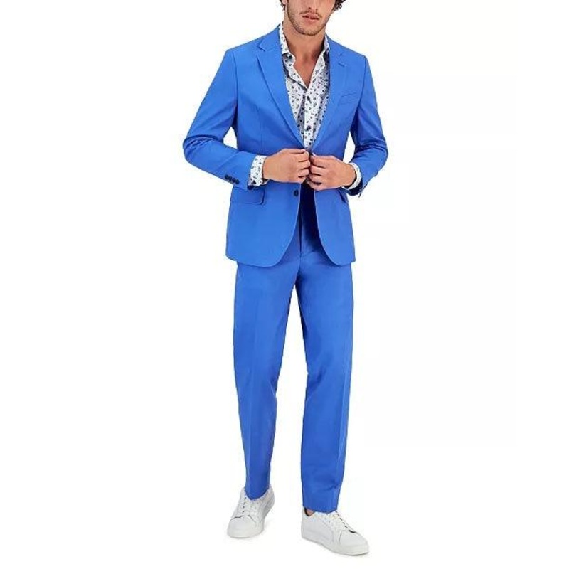 Nautica Men's Modern Fit Cotton Linen Blend Suit 40L / 34 x 34 Blue