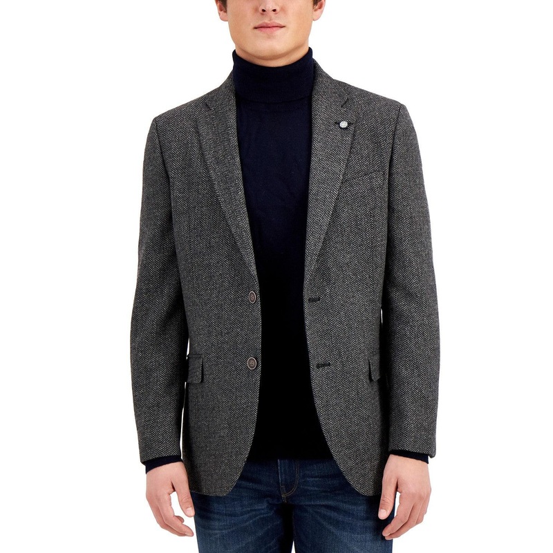Nautica Men's Modern Fit Solid Herringbone Tweed Sport Coat Grey Herringbone 36R