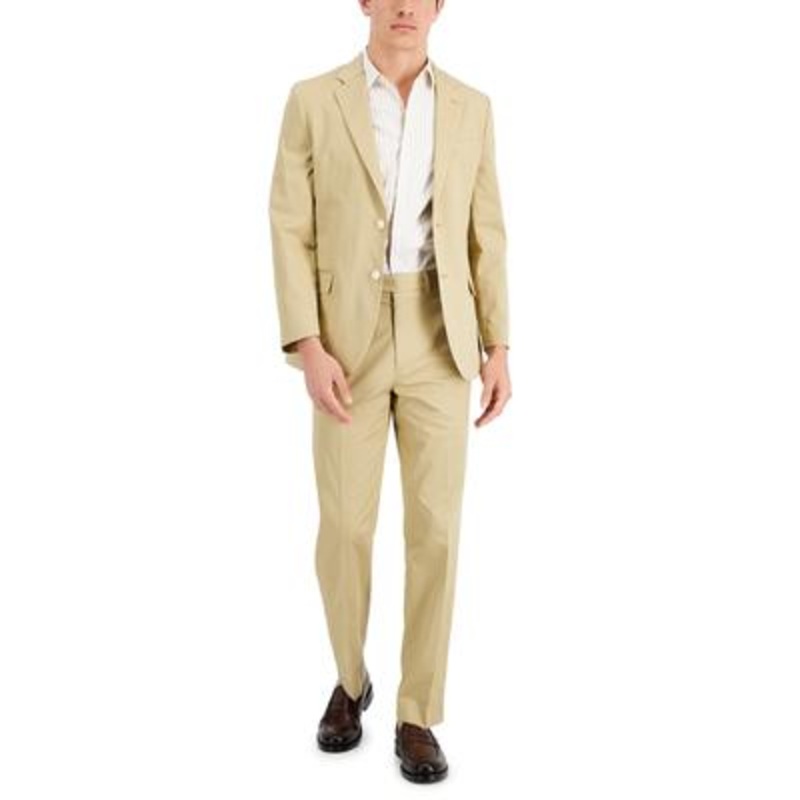 Nautica Men's Modern Fit Stretch Cotton Solid Suit 46L / 38  x 34 Tan Khaki