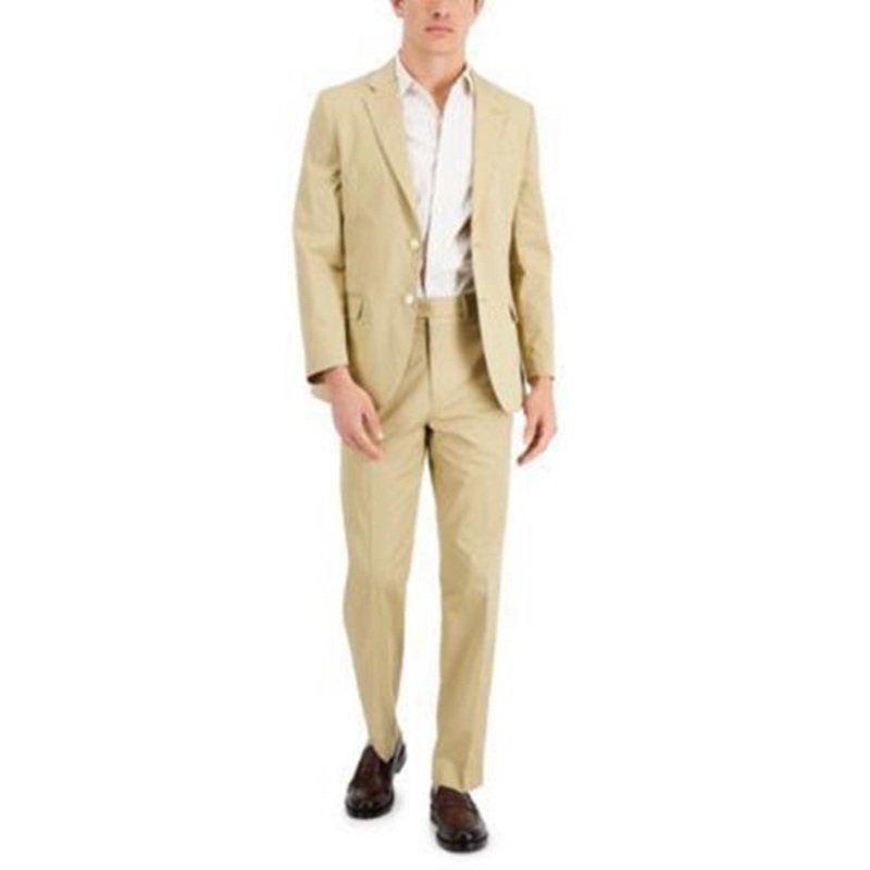 NAUTICA Men's Modern-Fit Stretch Cotton Solid Suit Tan 42R / 36 x 32 Khaki