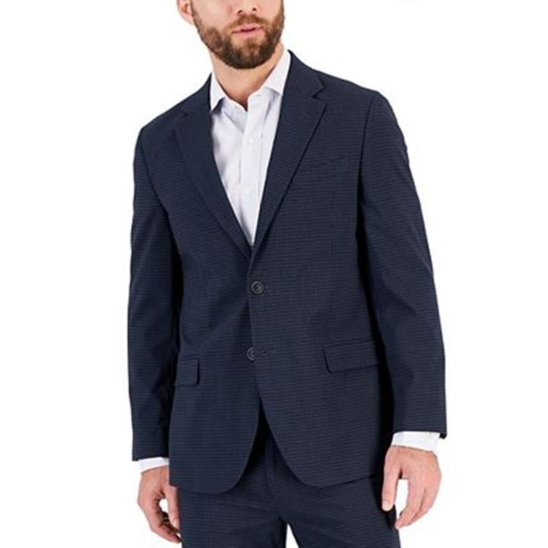 Nautica Mens Modern Fit Bi Stretch Suit 40S / 34 x 32 Blue Tick Plaid