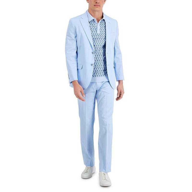 Nautica Mens Stretch Cotton Modern Fit Suit Light Blue 38R Jacket 32 / 32 Pants