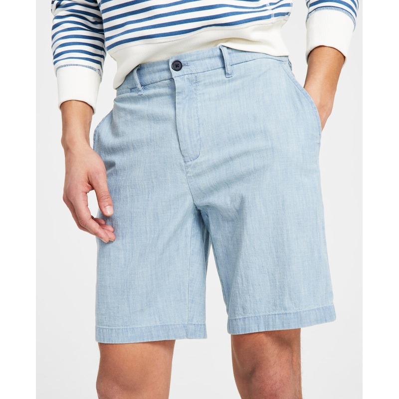 Tommy Hilfiger Men's Th Flex Stretch 9" Flat Front Shorts Light Wash Chambray 40