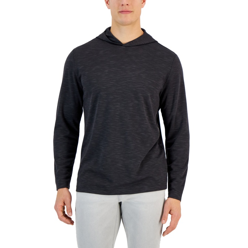 Alfani Men's Pique Slub Hoodie Sweatshirt Deep Black Large
