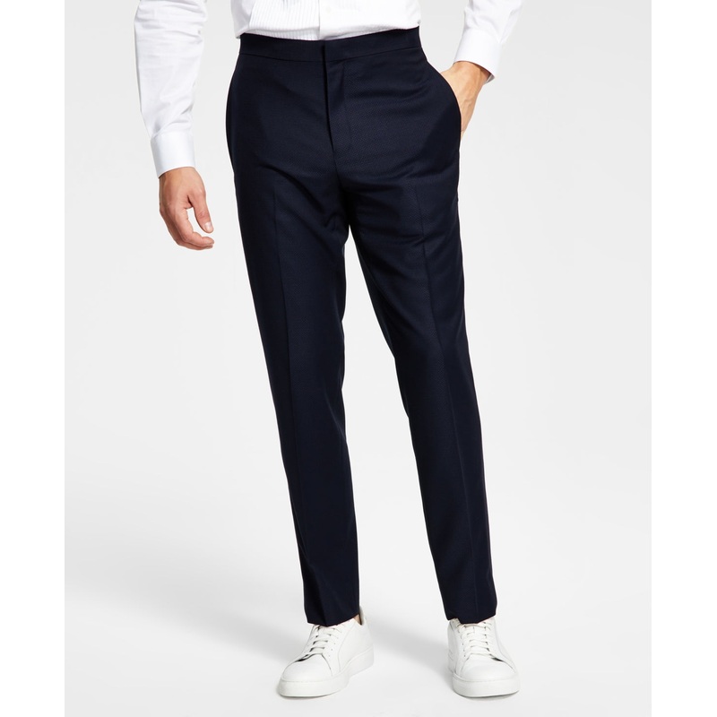 Alfani Men's Slim Fit Tuxedo Dress Pants Navy Blue Diamond Grid 30 x 30