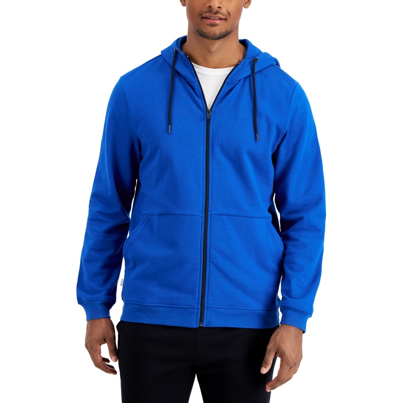 Alfani Mendoza Mens Heathered Drawstring Full Zip Hoodie Sweatshirt Medium Blue