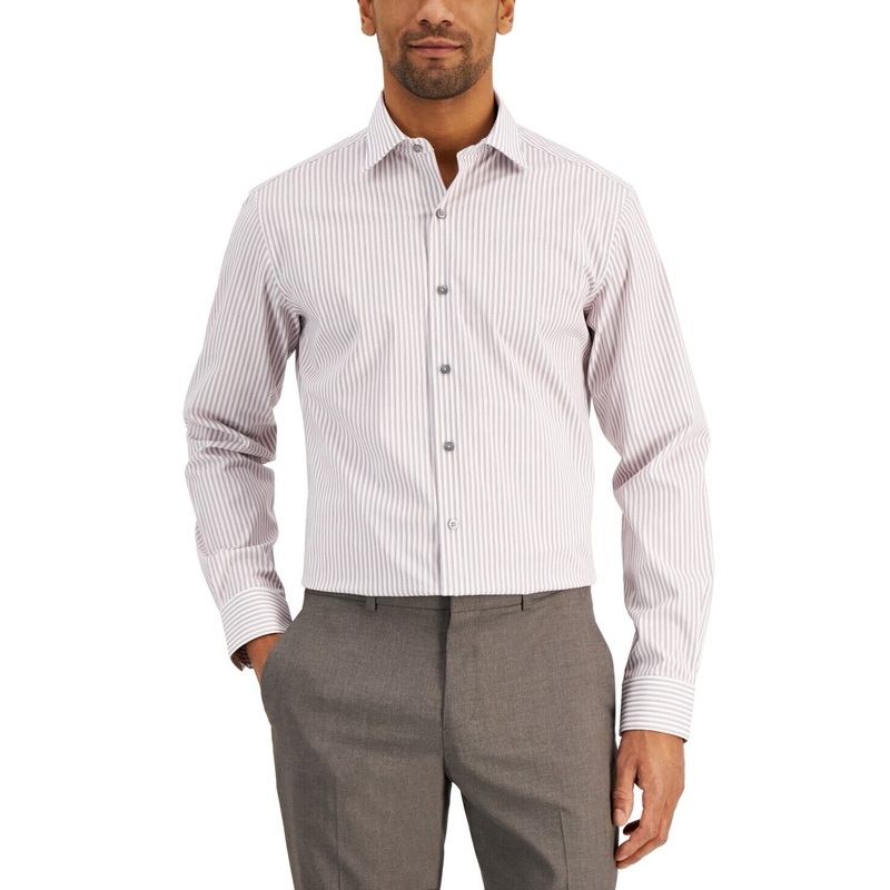 Alfani Mens Stripe Dress Shirt White Berry 15-15.5 / 34-35