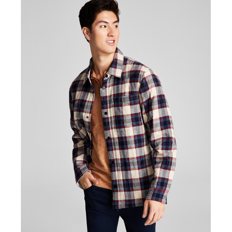 And Now This Mens Plaid Shirt Jacket Button Down Brown Small