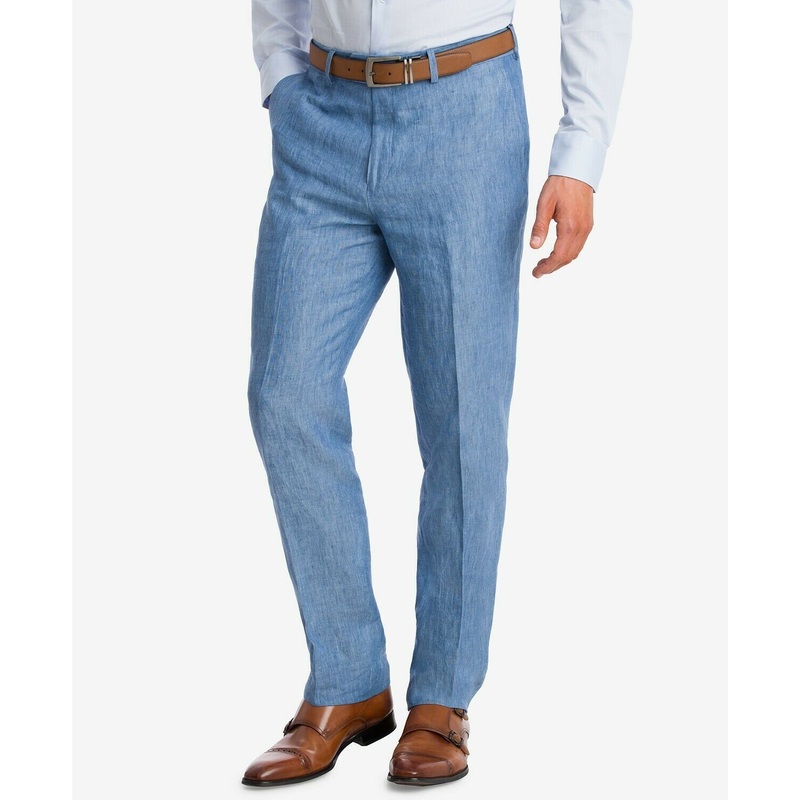 Bar III Men's  LINEN Dress Pants 30 x 30 Slim-Fit Blue Chambray