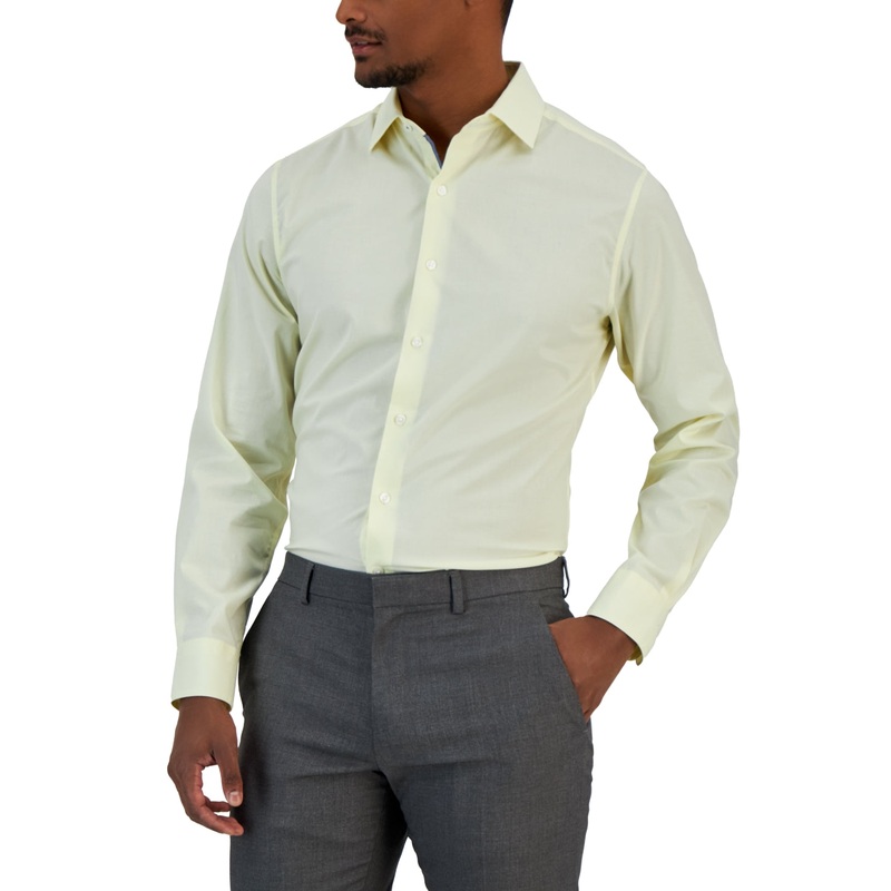 Bar III Men's Slim Fit Chambray Button Down Dress Shirt Yellow Small
