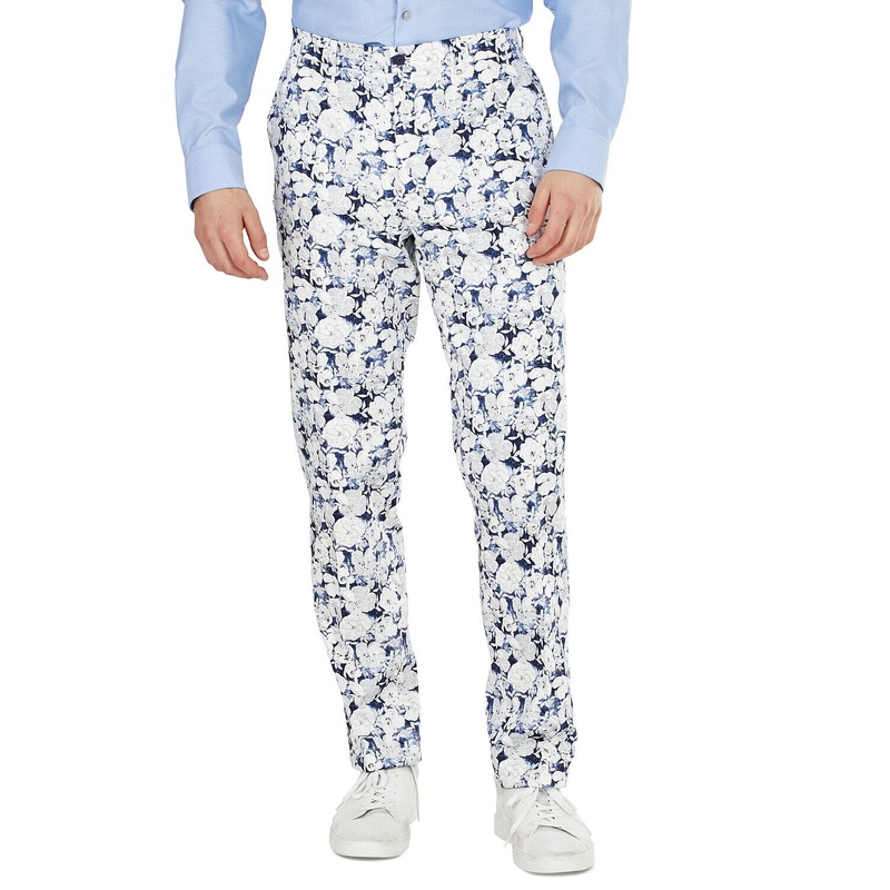 Bar III Men's Slim-Fit Floral Dress Pants 33 x 30 Blue