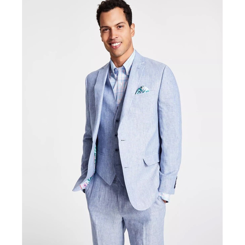 Bar III Men's Slim-Fit Linen Suit Jacket Light Blue 44R