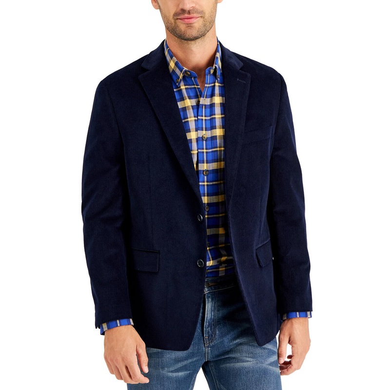 Club Room Men's Corduroy Classic-Fit Sport Coat 38R Solid Navy Blue