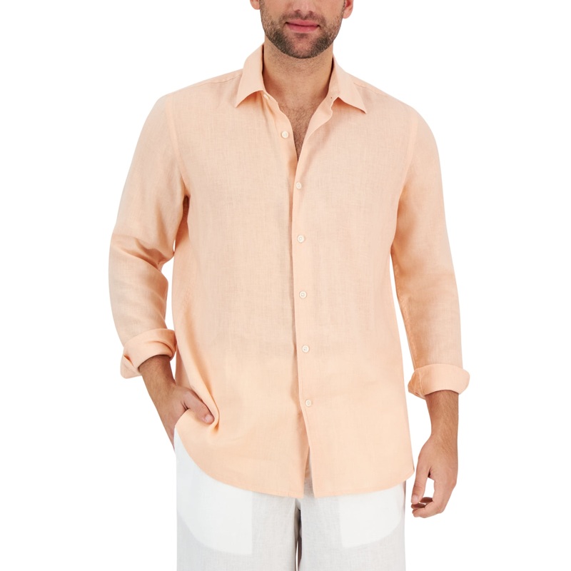Club Room Men's Linen Button Down Shirt Peach Small