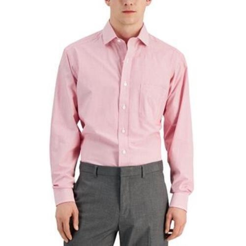 Club Room Men's Regular Fit Cotton Stripe Dress Shirt 17/34-35 Red