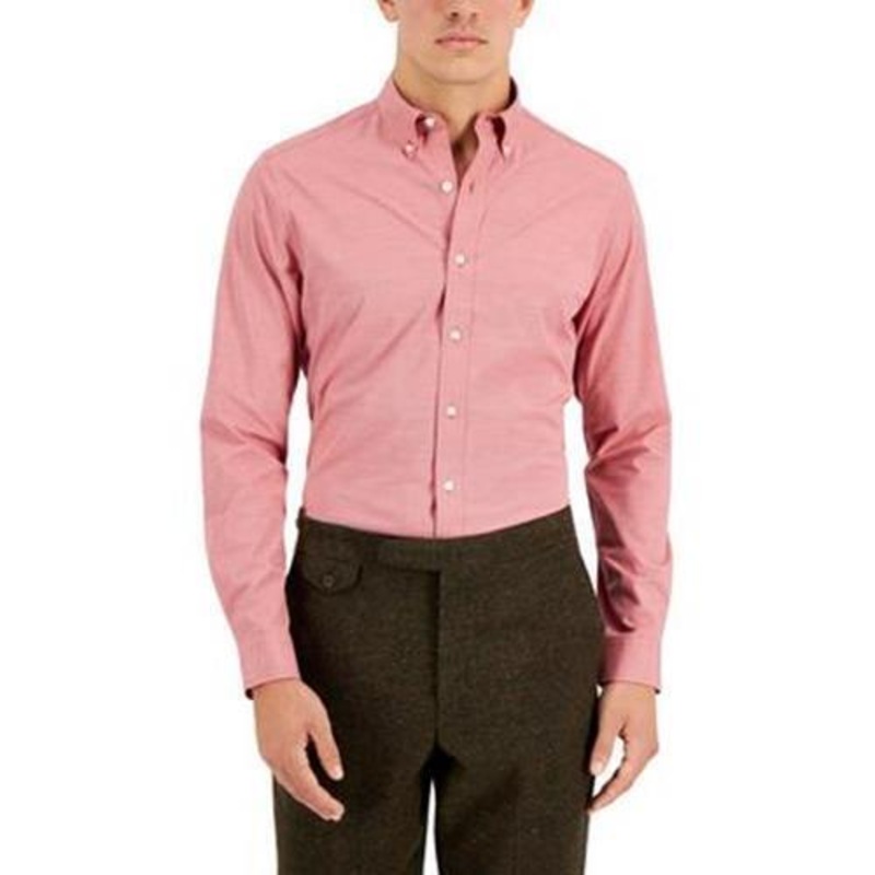 Club Room Men's Slim Fit 4-Way Stretch Solid Dress Shirt Red Small