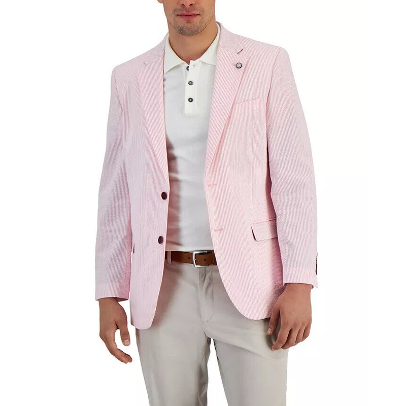 NAUTICA Men's Modern-Fit Stretch Stripe Seersucker Sport Coat 42S Pink