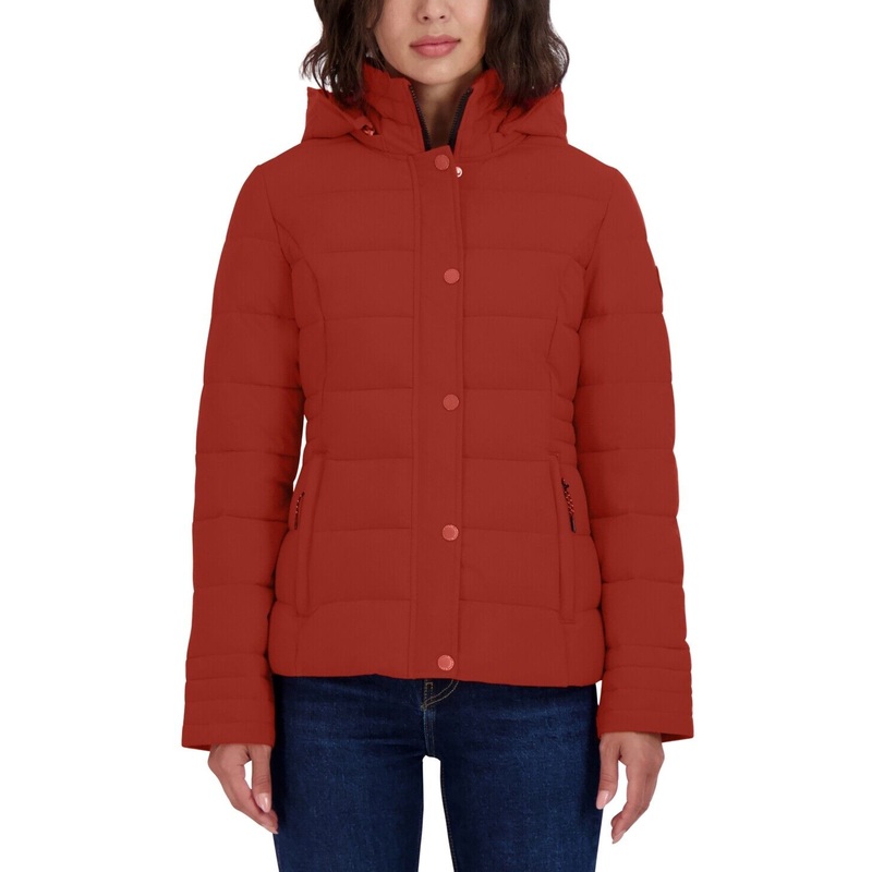 Nautica Women's Hooded Packable Puffer Coat Medium Burnt Orange