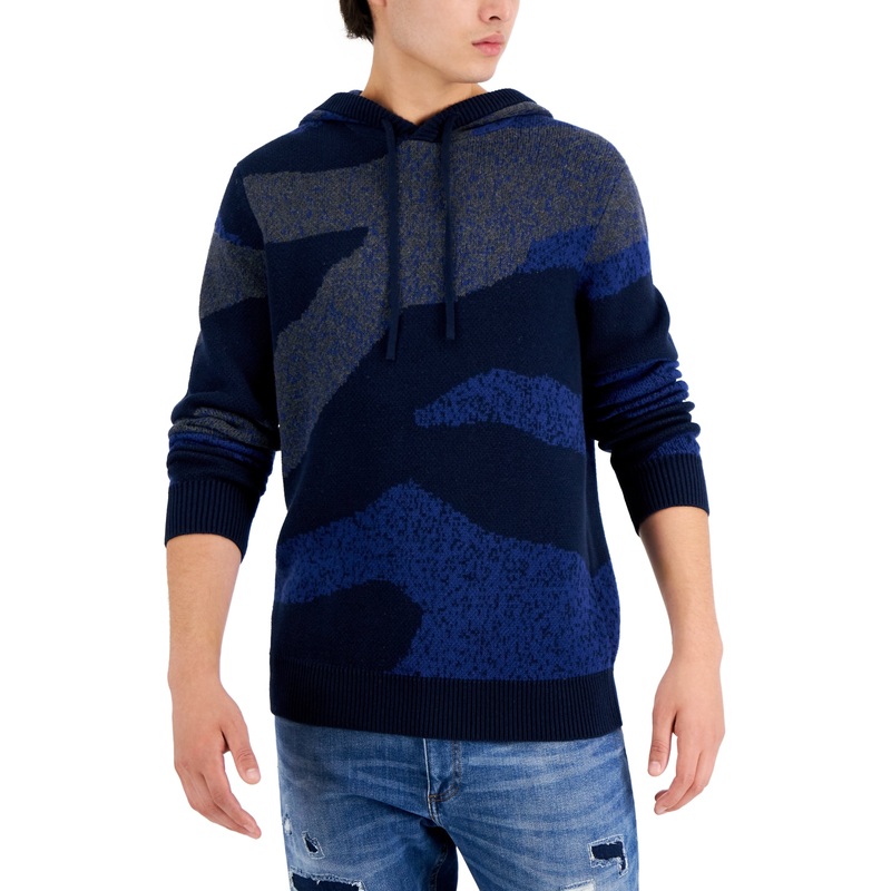 Sun + Stone Men's Murphy Camo Hoodie Sweater Large Blue