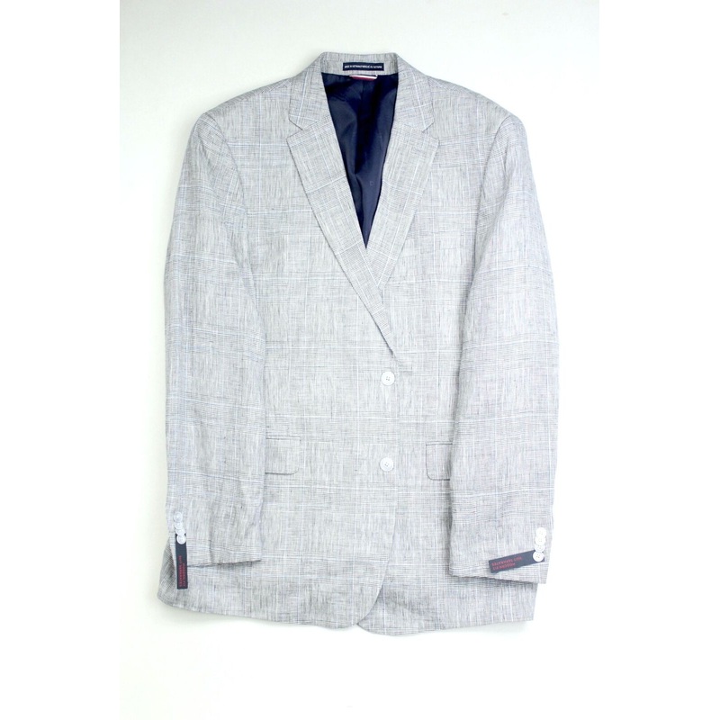 Tommy Hilfiger Linen Modern Fit Sport Coat 50R Grey Plaid