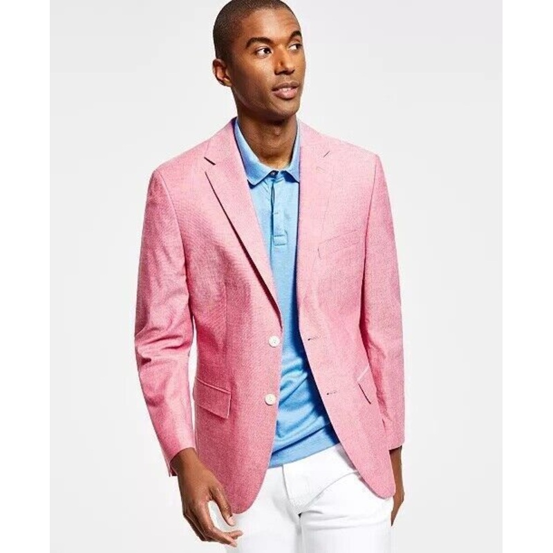 Tommy Hilfiger Mens Modern Fit Chambray Blazer Red 44R Sport Coat
