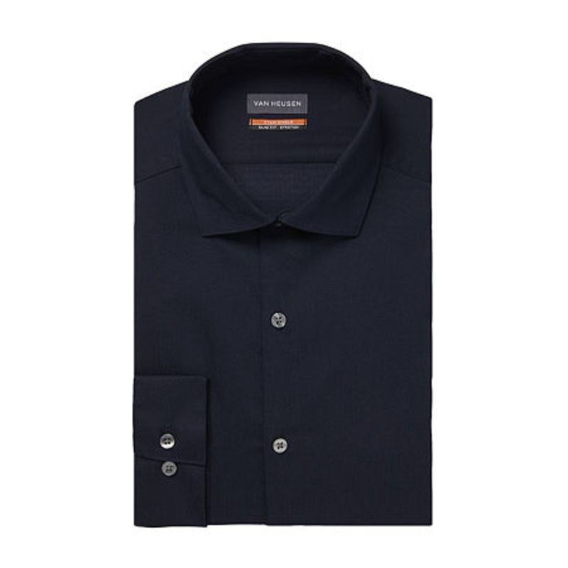 Van Heusen Mens Stain Shield Button Down Shirt Navy Blue 16-16.5 32/33