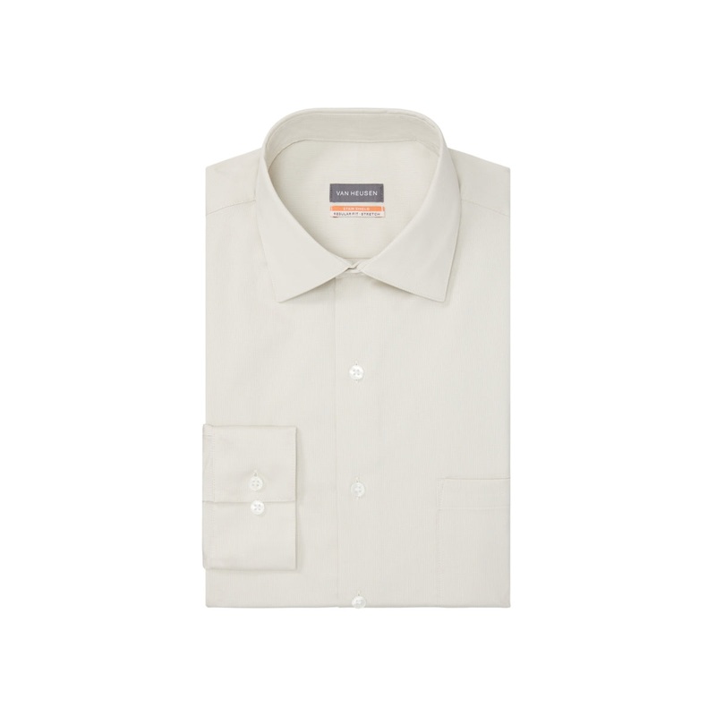Van Heusen Stain Shield Mens Regular Fit Stretch Dress Shirt Beige 16 16.5 32 33