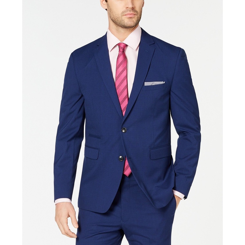 Vince Camuto Slim-Fit Stretch Wrinkle-Resistant Blue Check Suit Jacket 44S