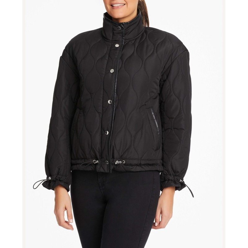 VINCE CAMUTO Womens Quilted High Neck Puffer Jacket Medium Black