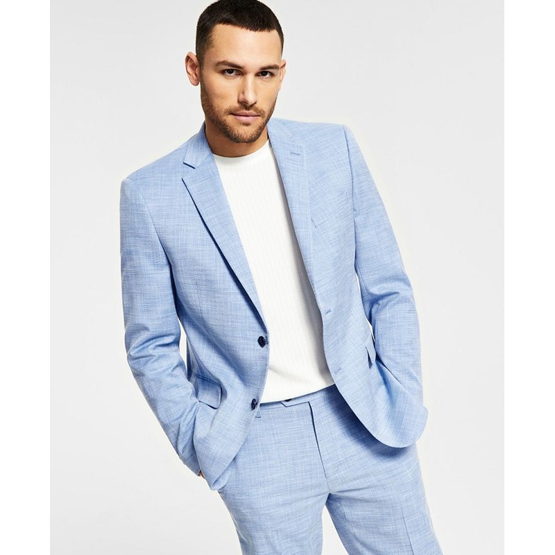 Alfani Mens Suit Jacket 38L Slim-Fit Performance Stretch Light Blue Two Button