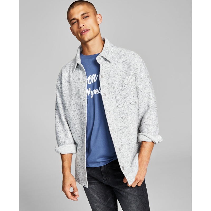 And Now This Men's Oversized-Fit Fleece Shirt Jacket XL Light Grey