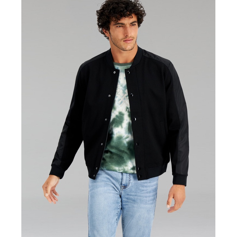 And Now This Men's Raglan Bomber Jacket Small Black Nylon