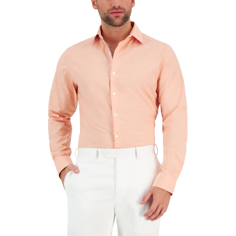 Bar III Men's Chambray Button Down Dress Shirt Apricot Orange Medium