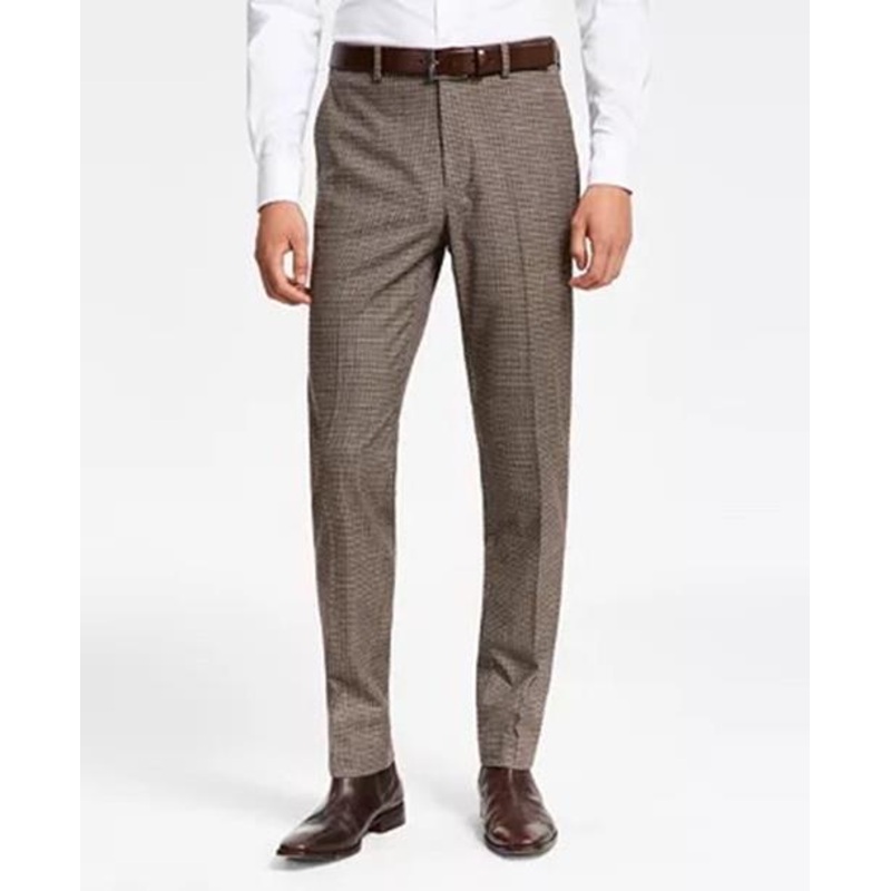 BAR III Men's Slim-Fit Check Suit Dress Pants 30 X 30 Burgundy Black
