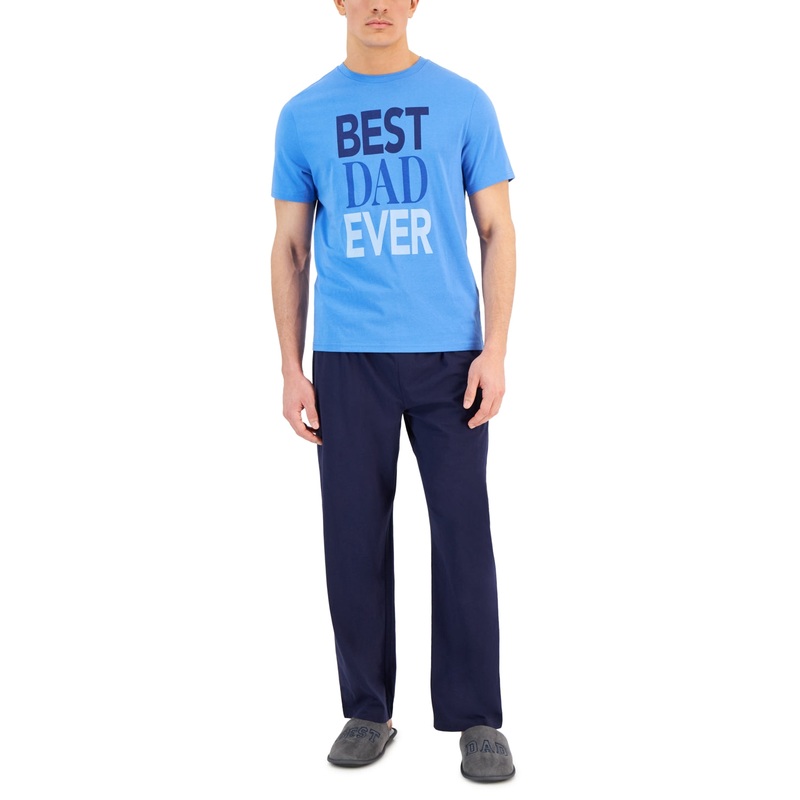 Club Room Men's 2 Pc Best Dad Ever Pajama Set  Blue Combo Small
