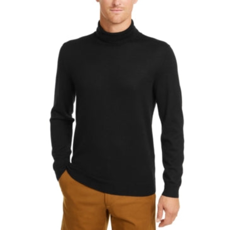 Club Room Men's Merino Wool Blend Turtleneck Sweater Deep Black Small