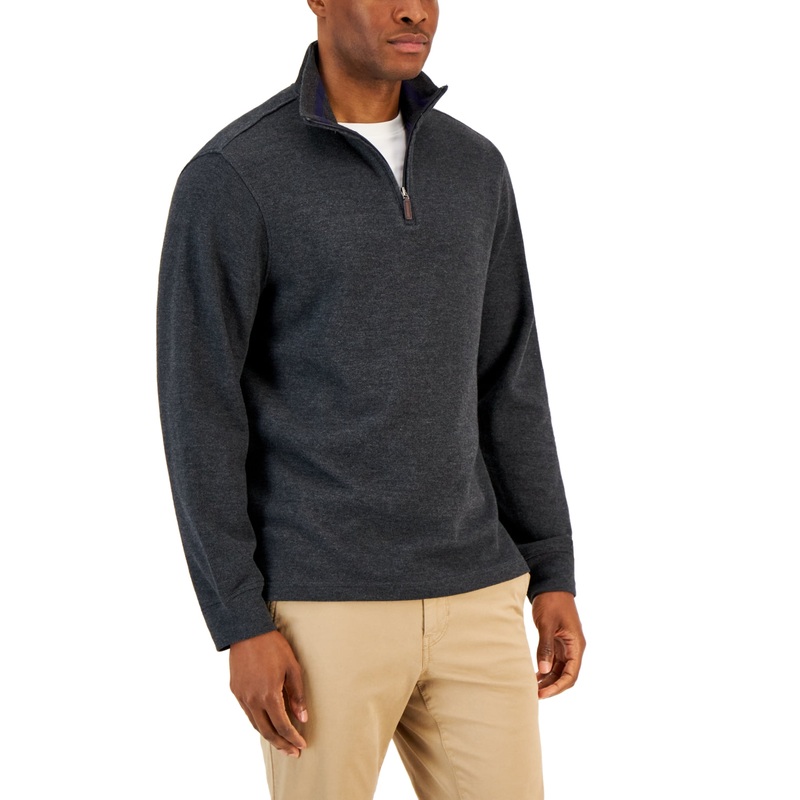 Club Room Men's Quarter Zip Sweater Dark Grey Medium