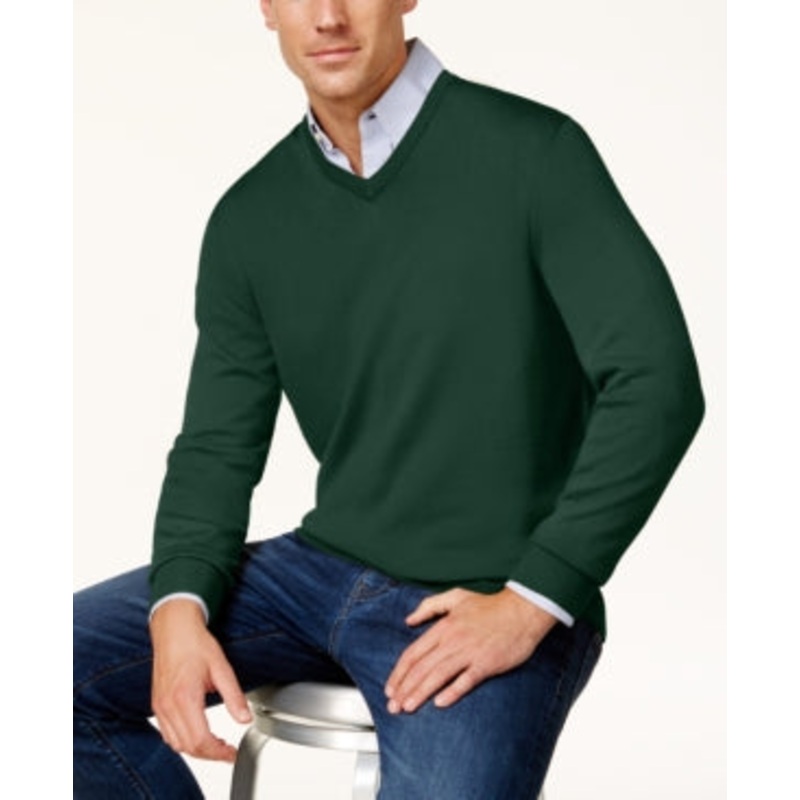Club Room Men's Regular Fit Quarter Zip Sweater Merino Wool Green Medium