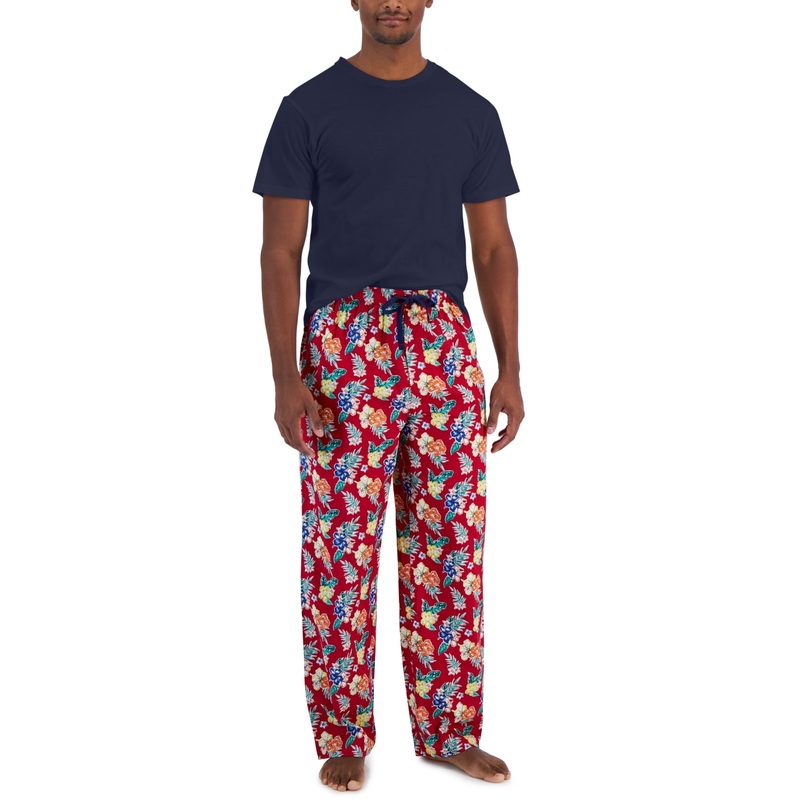 Club Room Men's Solid Top & Tropical Pants 2 Pc Pajama Set Jester Red 2XL