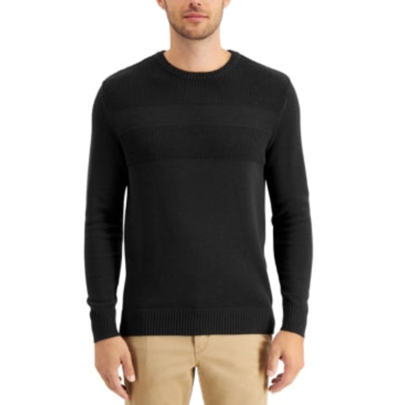 Club Room Mens 100% Cotton Ribbed Trim Crewneck Sweater Black XL