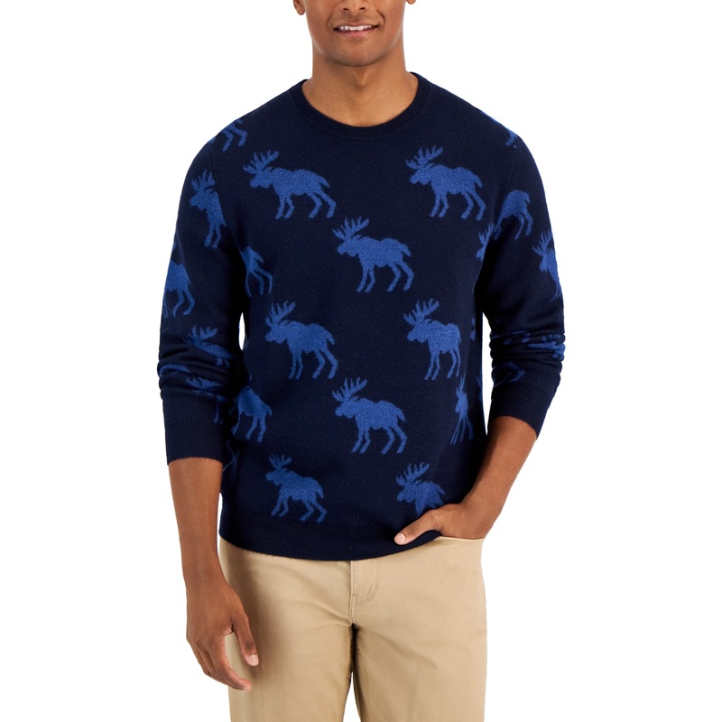 Club Room Moose Men's Wool Blend Crewneck Pullover Sweater  Navy Large