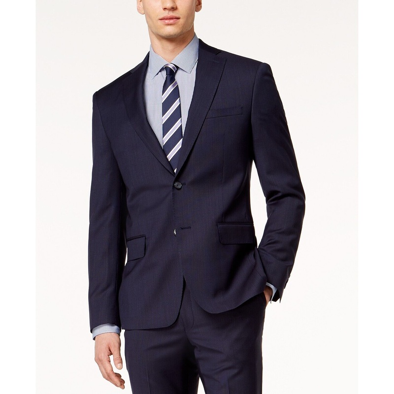 DKNY Men's Modern-Fit Stretch Thin Striped Suit Jacket 36R Navy Blue
