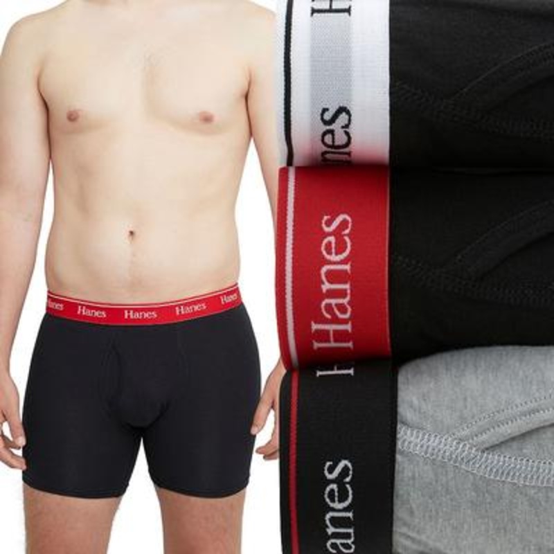 Hanes Originals Mens 3 Pack Boxer Brief Underwear Black Grey Large