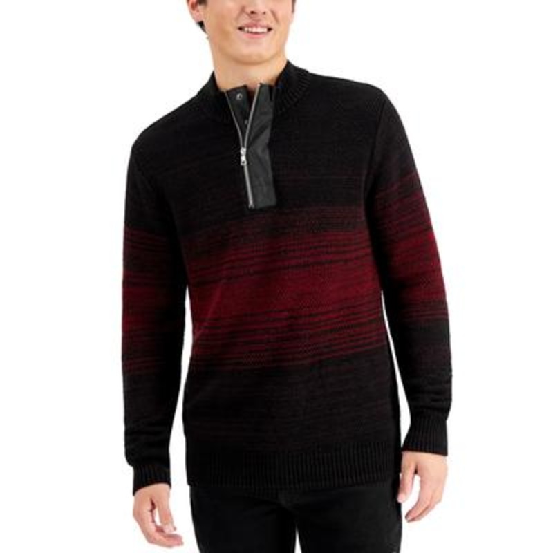 INC International Concepts Men's Quarter-Zip Ombre Sweater XS Port Red
