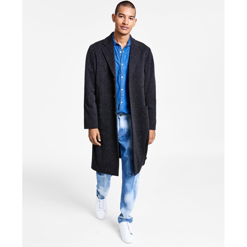 INC International Concepts Mens Speckled Regular Fit Over Coat Small Black