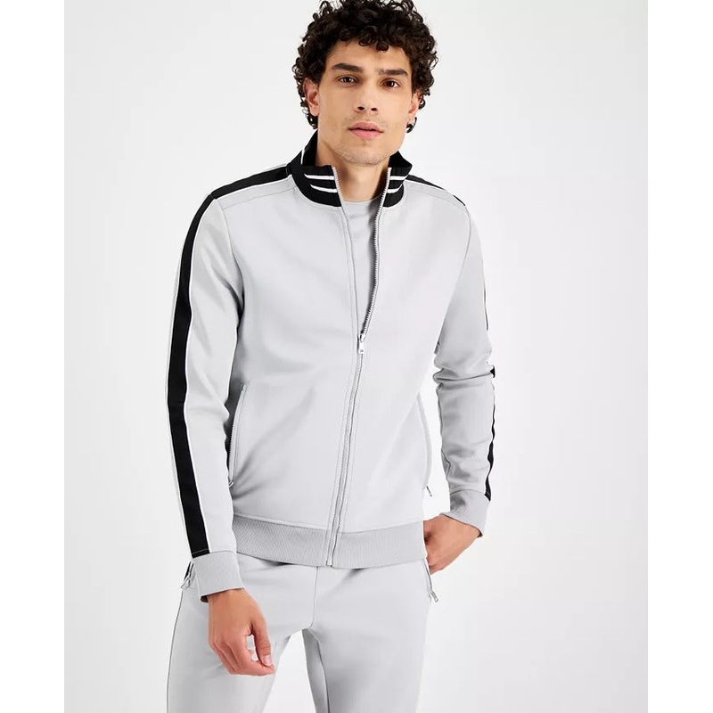 INC Men's Neoprene Track Jogger Jacket Small Grey